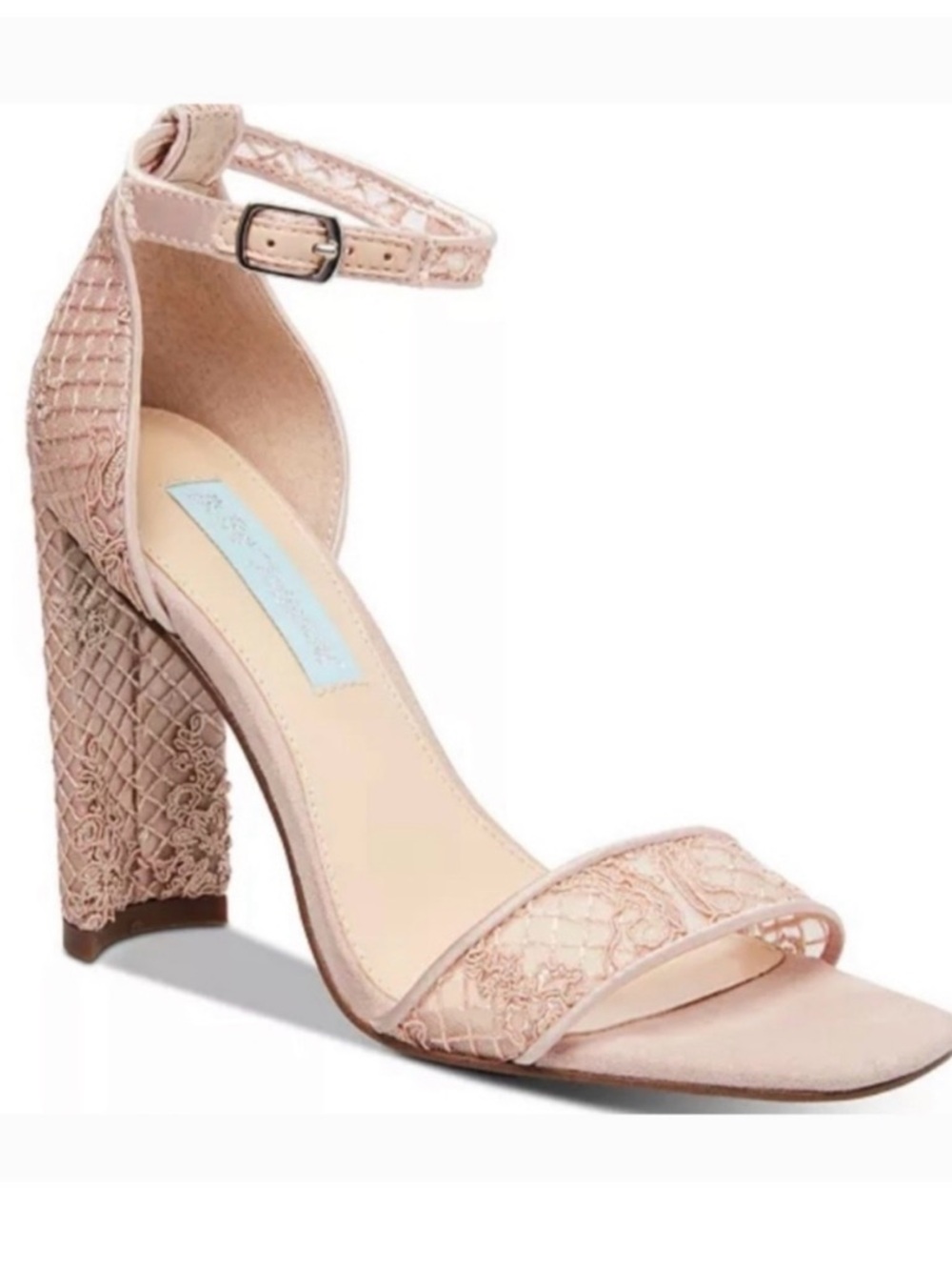 Betsy Johnson Lace Ankle-Strap Block Heel Sandal in Blush Pink size 9 1/2
